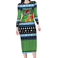 Micronesia Christmas Family Matching Long Sleeve Bodycon Dress and Hawaiian Shirt with Santa Turtle Coral Reef and Holiday Ocean Pattern - Polynesian Pride