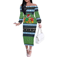 Micronesia Christmas Family Matching Off The Shoulder Long Sleeve Dress and Hawaiian Shirt with Santa Turtle Coral Reef and Holiday Ocean Pattern - Polynesian Pride