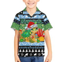 Micronesia Christmas Family Matching Puletasi and Hawaiian Shirt with Santa Turtle Coral Reef and Holiday Ocean Pattern - Polynesian Pride