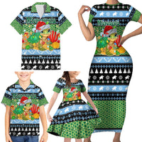 Micronesia Christmas Family Matching Short Sleeve Bodycon Dress and Hawaiian Shirt with Santa Turtle Coral Reef and Holiday Ocean Pattern - Polynesian Pride