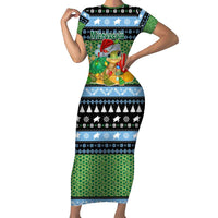 Micronesia Christmas Family Matching Short Sleeve Bodycon Dress and Hawaiian Shirt with Santa Turtle Coral Reef and Holiday Ocean Pattern - Polynesian Pride