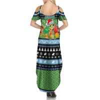 Micronesia Christmas Family Matching Summer Maxi Dress and Hawaiian Shirt with Santa Turtle Coral Reef and Holiday Ocean Pattern - Polynesian Pride