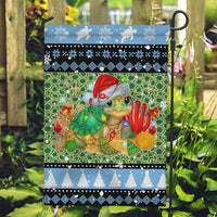 Micronesia Christmas Garden Flag with Santa Turtle Coral Reef and Holiday Ocean Pattern - Polynesian Pride