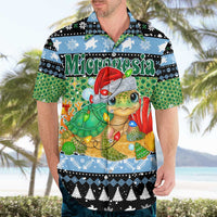 Micronesia Christmas Hawaiian Shirt with Santa Turtle Coral Reef and Holiday Ocean Pattern - Polynesian Pride