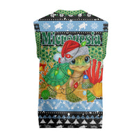 Micronesia Christmas Knitted V-Neck Vest with Santa Turtle Coral Reef and Holiday Ocean Pattern - Polynesian Pride