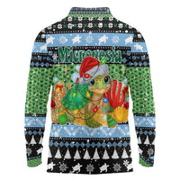 Micronesia Christmas Long Sleeve Polo Shirt with Santa Turtle Coral Reef and Holiday Ocean Pattern - Polynesian Pride