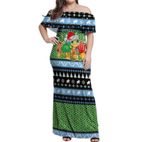 Micronesia Christmas Off Shoulder Maxi Dress with Santa Turtle Coral Reef and Holiday Ocean Pattern - Polynesian Pride