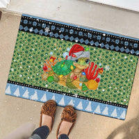 Micronesia Christmas Rubber Doormat with Santa Turtle Coral Reef and Holiday Ocean Pattern - Polynesian Pride