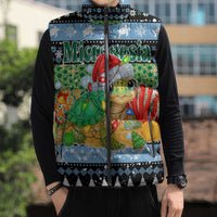Micronesia Christmas Sleeveless Puffer Jacket with Santa Turtle Coral Reef and Holiday Ocean Pattern - Polynesian Pride