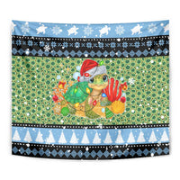 Micronesia Christmas Tapestry with Santa Turtle Coral Reef and Holiday Ocean Pattern - Polynesian Pride