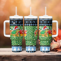Micronesia Christmas Tumbler With Handle with Santa Turtle Coral Reef and Holiday Ocean Pattern - Polynesian Pride
