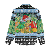 Micronesia Christmas Women Casual Shirt with Santa Turtle Coral Reef and Holiday Ocean Pattern - Polynesian Pride