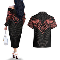 Feminine Polynesian Couples Matching Off The Shoulder Long Sleeve Dress and Hawaiian Shirt Mandala Tattoo Style TS04 - Polynesian Pride