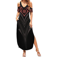 Feminine Polynesian Family Matching Summer Maxi Dress and Hawaiian Shirt Mandala Tattoo Style TS04 Mom's Dress Black - Polynesian Pride