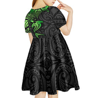 Polynesian Kid Short Sleeve Dress Hammerhead Shark Tribal Pattern Black Green Version TS04 - Polynesian Pride