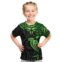 Polynesian Kid T Shirt Hammerhead Shark Tribal Pattern Black Green Version TS04 Black/Green - Polynesian Pride
