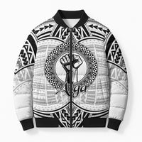 Aiga Samoa Raised Fist Bomber Puffer Jacket Polynesian Tribal Tattoo Art Family Pride