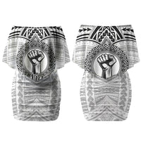 Aiga Samoa Raised Fist Couples Matching Off Shoulder Short Dress and Hawaiian Shirt Polynesian Tribal Tattoo Art Family Pride