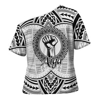 Aiga Samoa Raised Fist Cross Shoulder Shirt Polynesian Tribal Tattoo Art Family Pride