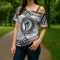 Aiga Samoa Raised Fist Cross Shoulder Shirt Polynesian Tribal Tattoo Art Family Pride