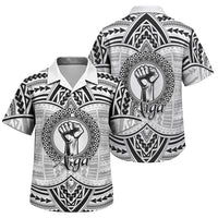 Aiga Samoa Raised Fist Family Matching Off The Shoulder Long Sleeve Dress and Hawaiian Shirt Polynesian Tribal Tattoo Art Family Pride