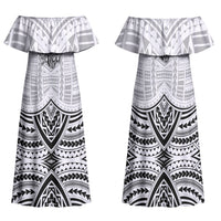 Aiga Samoa Raised Fist Family Matching Off Shoulder Maxi Dress and Hawaiian Shirt Polynesian Tribal Tattoo Art Family Pride