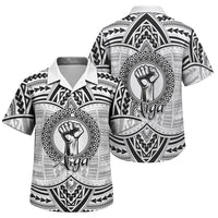Aiga Samoa Raised Fist Family Matching Off Shoulder Short Dress and Hawaiian Shirt Polynesian Tribal Tattoo Art Family Pride