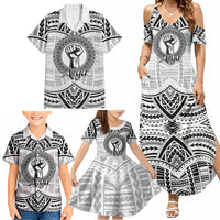 Aiga Samoa Raised Fist Family Matching Summer Maxi Dress and Hawaiian Shirt Polynesian Tribal Tattoo Art Family Pride