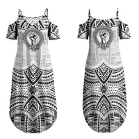 Aiga Samoa Raised Fist Family Matching Summer Maxi Dress and Hawaiian Shirt Polynesian Tribal Tattoo Art Family Pride
