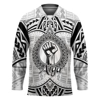 Aiga Samoa Raised Fist Hockey Jersey Polynesian Tribal Tattoo Art Family Pride