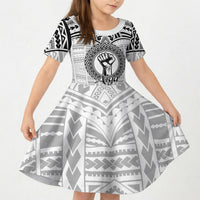 Aiga Samoa Raised Fist Kid Short Sleeve Dress Polynesian Tribal Tattoo Art Family Pride
