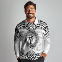 Aiga Samoa Raised Fist Long Sleeve Polo Shirt Polynesian Tribal Tattoo Art Family Pride
