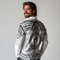 Aiga Samoa Raised Fist Long Sleeve Polo Shirt Polynesian Tribal Tattoo Art Family Pride