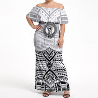 Aiga Samoa Raised Fist Off Shoulder Maxi Dress Polynesian Tribal Tattoo Art Family Pride