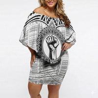 Aiga Samoa Raised Fist Off Shoulder Short Dress Polynesian Tribal Tattoo Art Family Pride
