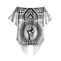 Aiga Samoa Raised Fist Off Shoulder Wrap Waist Top Polynesian Tribal Tattoo Art Family Pride