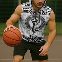 Aiga Samoa Raised Fist Sleeveless Zip Hoodie Polynesian Tribal Tattoo Art Family Pride