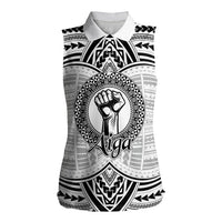 Aiga Samoa Raised Fist Women Sleeveless Polo Shirt Polynesian Tribal Tattoo Art Family Pride