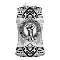 Aiga Samoa Raised Fist Women Sleeveless Polo Shirt Polynesian Tribal Tattoo Art Family Pride
