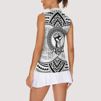 Aiga Samoa Raised Fist Women Sleeveless Polo Shirt Polynesian Tribal Tattoo Art Family Pride