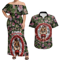 Samoa Aiga Polynesian Couples Matching Off Shoulder Maxi Dress and Hawaiian Shirt Tropical Floral Hibiscus Pattern Island Heritage