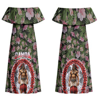 Samoa Aiga Polynesian Couples Matching Off Shoulder Maxi Dress and Hawaiian Shirt Tropical Floral Hibiscus Pattern Island Heritage