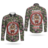 Samoa Aiga Polynesian Couples Matching Puletasi and Long Sleeve Button Shirt Tropical Floral Hibiscus Pattern Island Heritage