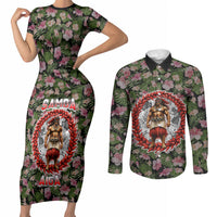 Samoa Aiga Polynesian Couples Matching Short Sleeve Bodycon Dress and Long Sleeve Button Shirt Tropical Floral Hibiscus Pattern Island Heritage