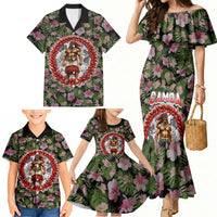Samoa Aiga Polynesian Family Matching Mermaid Dress and Hawaiian Shirt Tropical Floral Hibiscus Pattern Island Heritage