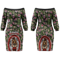 Samoa Aiga Polynesian Family Matching Off The Shoulder Long Sleeve Dress and Hawaiian Shirt Tropical Floral Hibiscus Pattern Island Heritage