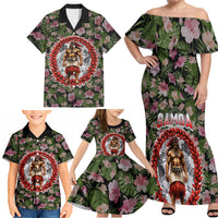 Samoa Aiga Polynesian Family Matching Off Shoulder Maxi Dress and Hawaiian Shirt Tropical Floral Hibiscus Pattern Island Heritage