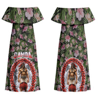 Samoa Aiga Polynesian Family Matching Off Shoulder Maxi Dress and Hawaiian Shirt Tropical Floral Hibiscus Pattern Island Heritage