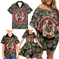 Samoa Aiga Polynesian Family Matching Off Shoulder Short Dress and Hawaiian Shirt Tropical Floral Hibiscus Pattern Island Heritage