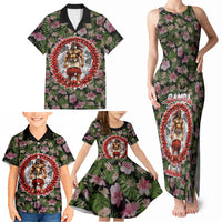 Samoa Aiga Polynesian Family Matching Tank Maxi Dress and Hawaiian Shirt Tropical Floral Hibiscus Pattern Island Heritage